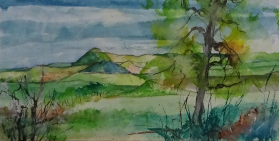 5234 Printemps sur la chaîne 17 X 34 aquarelle gouache